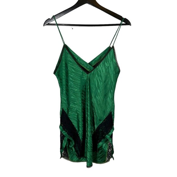 Vintage 80s Lilly of France Green Spaghetti Strap Lace Short Negligee Medium - Picture 2 of 6
